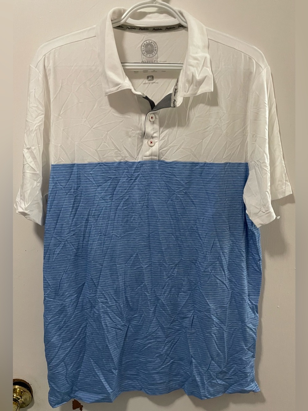 Flag & Anthem Men's Two Tone Short Sleeve Polo Shirt White Light Blue Medium M